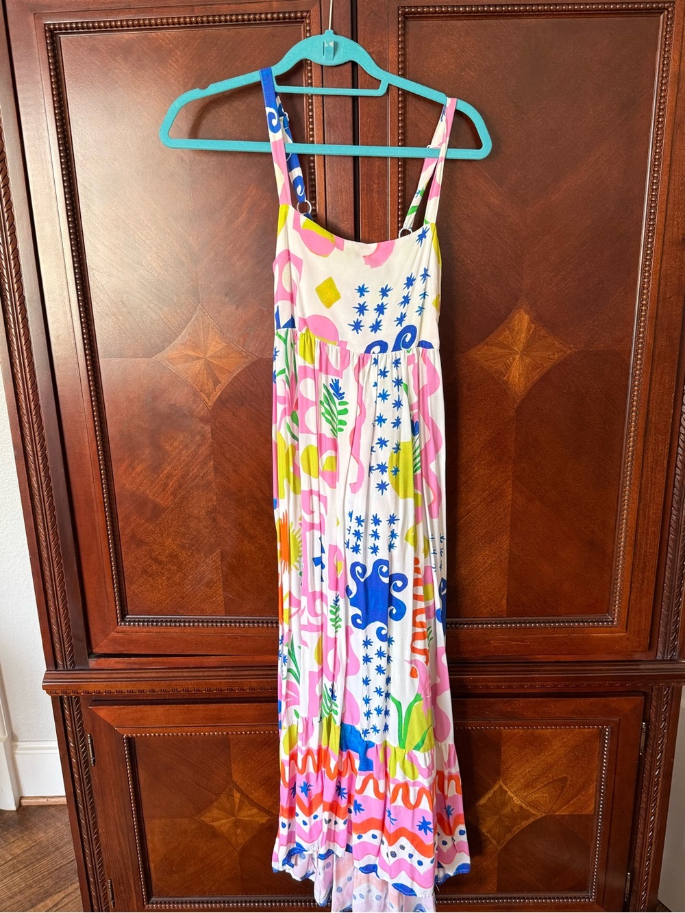 Colorful Abstract Print Maxi Dress - Pink & Blue